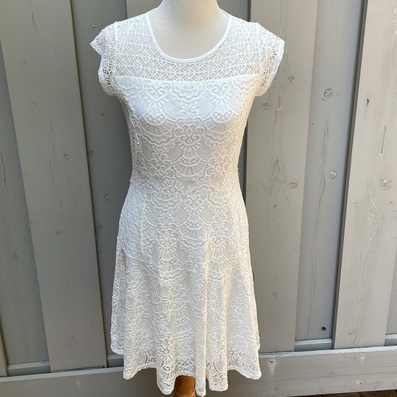NY Collection Petite Lace Capped Sleeve Midi A-Line Dress Size PM - Picture 8 of 11